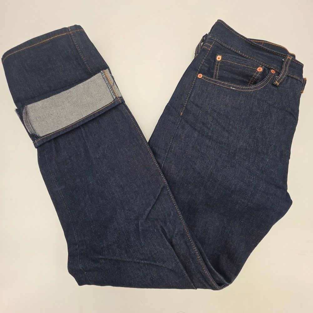 LEVI'S 501 ORIGINAL SHRINK TO FIT JEANS MENS SIZE 32X34 DARK BLUE BUTTON FLY RED